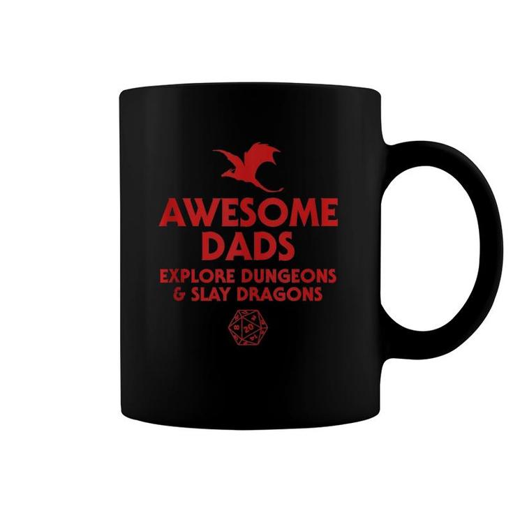 Mens Awesome Dads Explore Dungeons And Slay Dragons, Dad Gift  Coffee Mug