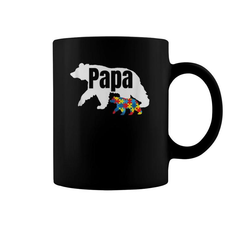 Mens Bear With Cub Cool Autism Awareness Papa Dad Coffee Mug