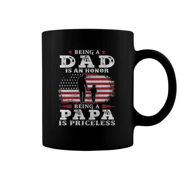Mens Being Dad Is An Honor Being Papa Is Priceless Usa Flag Coffee Mug