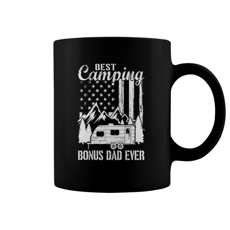 Mens Best Camping Bonus Dad Ever American Flag Daddy Son Daughter Coffee Mug