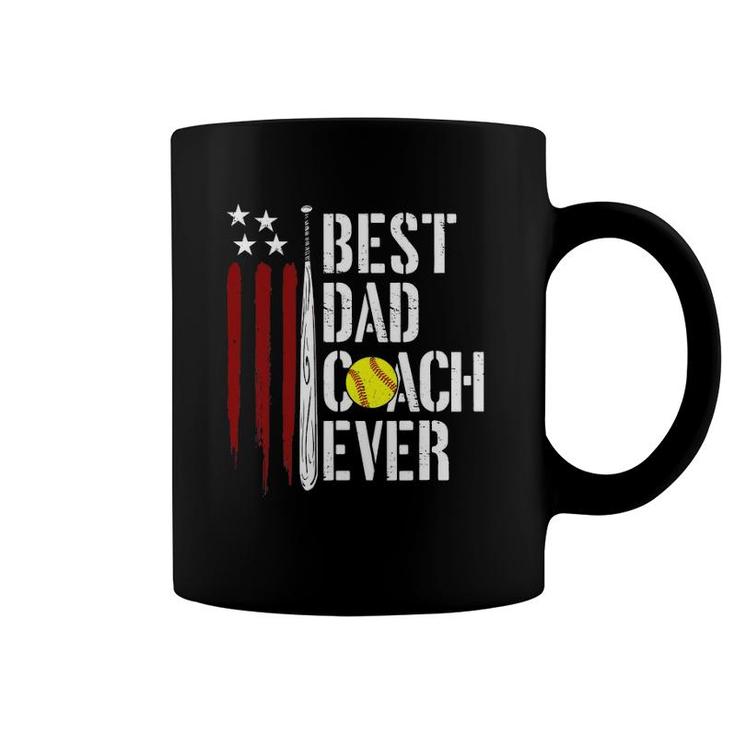 Mens Best Dad Coach Ever American Flag Softball Dad Fathers Day Coffee Mug