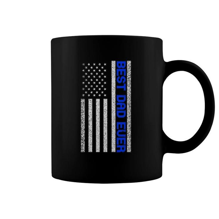 Mens Best Dad Ever Thin Blue Line Dad Father's Day American Flag Coffee Mug