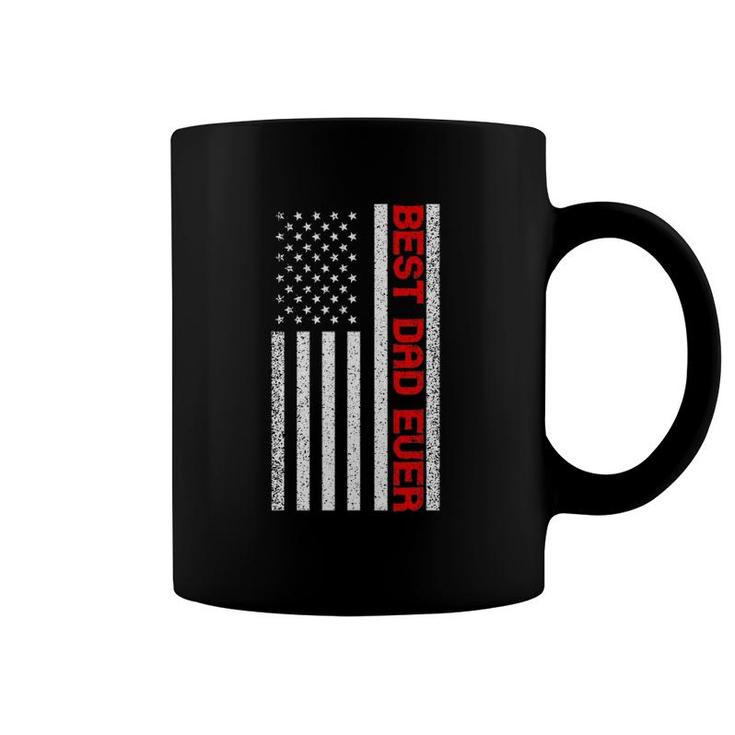 Mens Best Dad Ever Thin Red Line Dad Fathers Day American Flag Coffee Mug