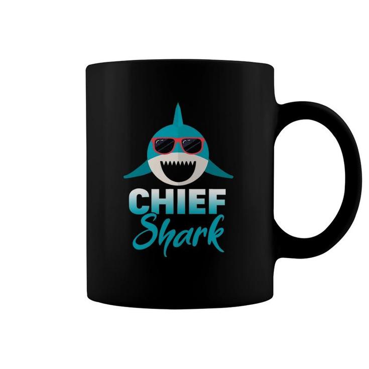 Mens Chief Shark Wearing Cool Sunglasses Grandpa Gift Coffee Mug