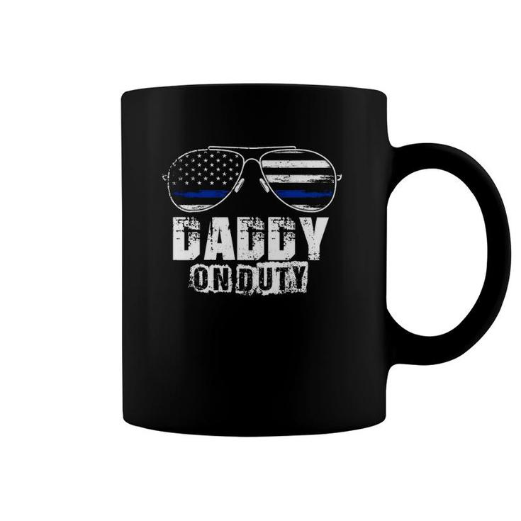 Mens Daddy On Duty Funny Baby Dad American Flag Police Officer Coffee Mug