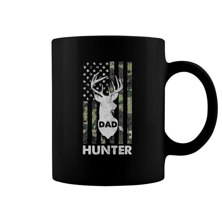 Mens Deer Hunter Dad Fathers Day Hunting American Flag Camo Papa Coffee Mug