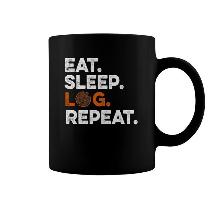 Mens Eat Sleep Log Repeat Woodcutter Logger Funny Lumberjack Gift Coffee Mug