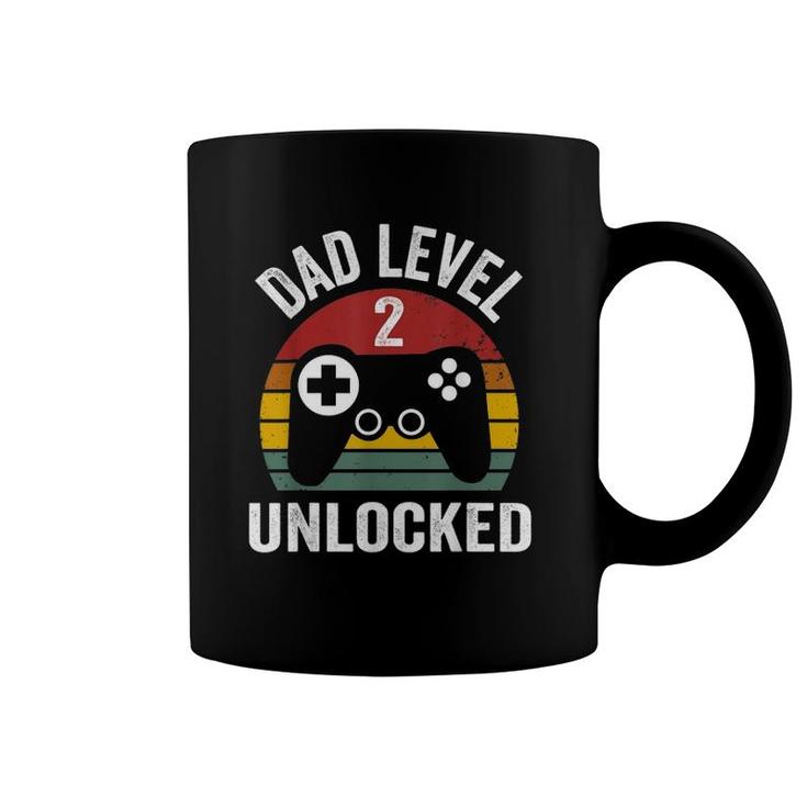 Mens Funny New Dad  Dad Level 2 Unlocked For 2 Kids Gaming Coffee Mug