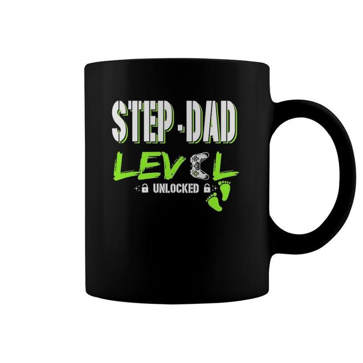 Mens Gaming Step-Dad Level Unlocked Gamer Leveled Up Father's Day Coffee Mug
