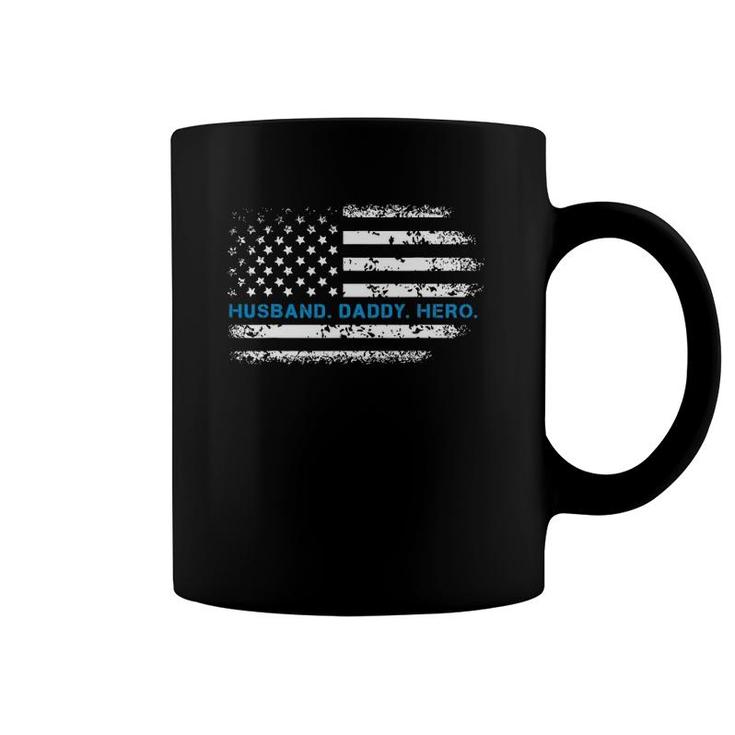 Mens Husband Daddy Hero Thin Blue Line Police Support Father Coffee Mug