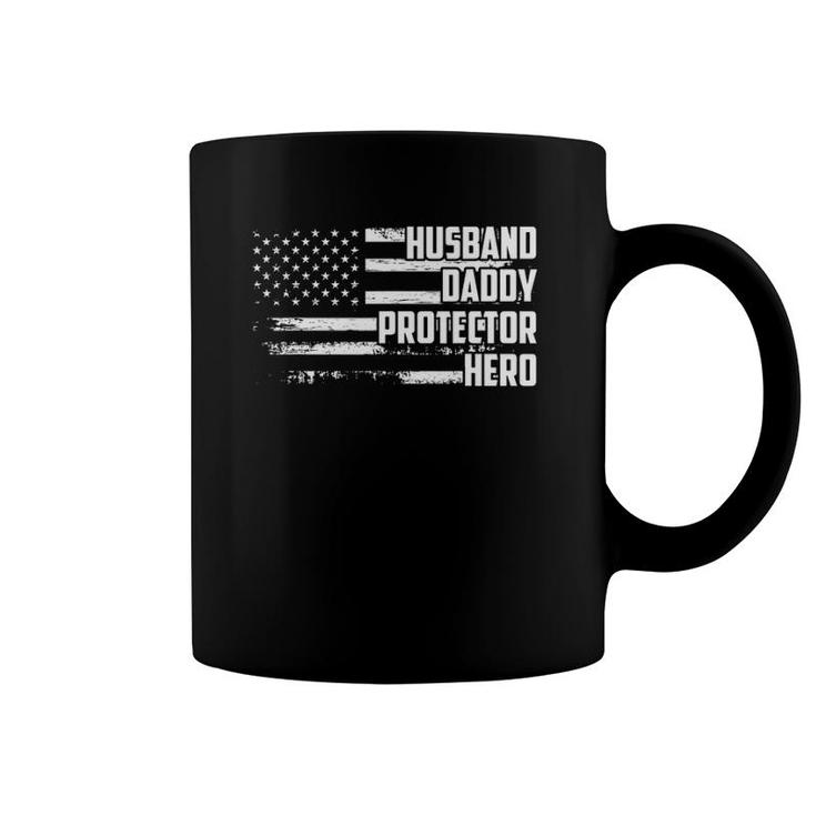 Mens Husband Daddy Protector Hero Us Flag Veteran Fathers Day Coffee Mug