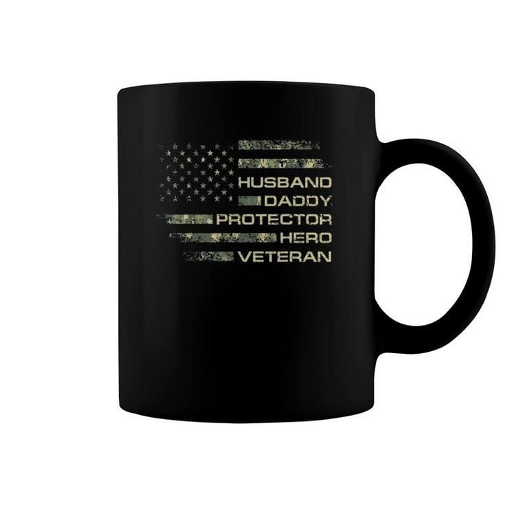 Mens Husband Daddy Protector Hero Veteran Usa Flag Camouflage Dad Coffee Mug