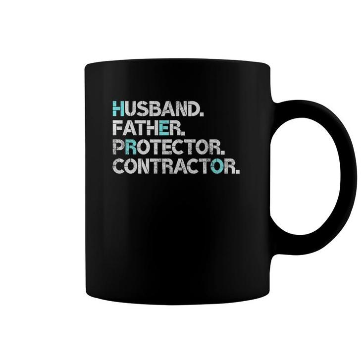 Mens Husband Father Protector Contractor Gift Dad Funny Coffee Mug