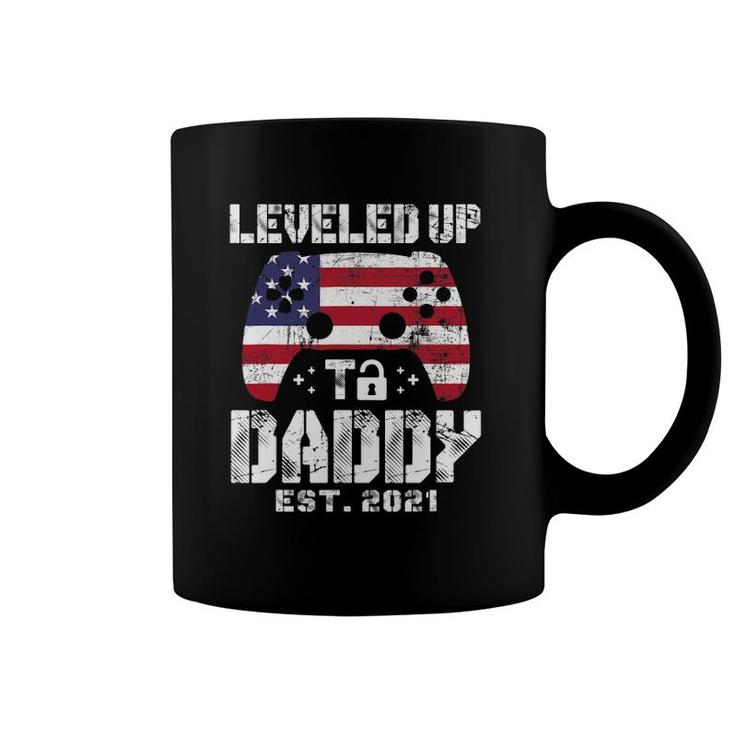 Mens Leveled Up To Daddy Est 2021 Dad Level Unlocked Coffee Mug