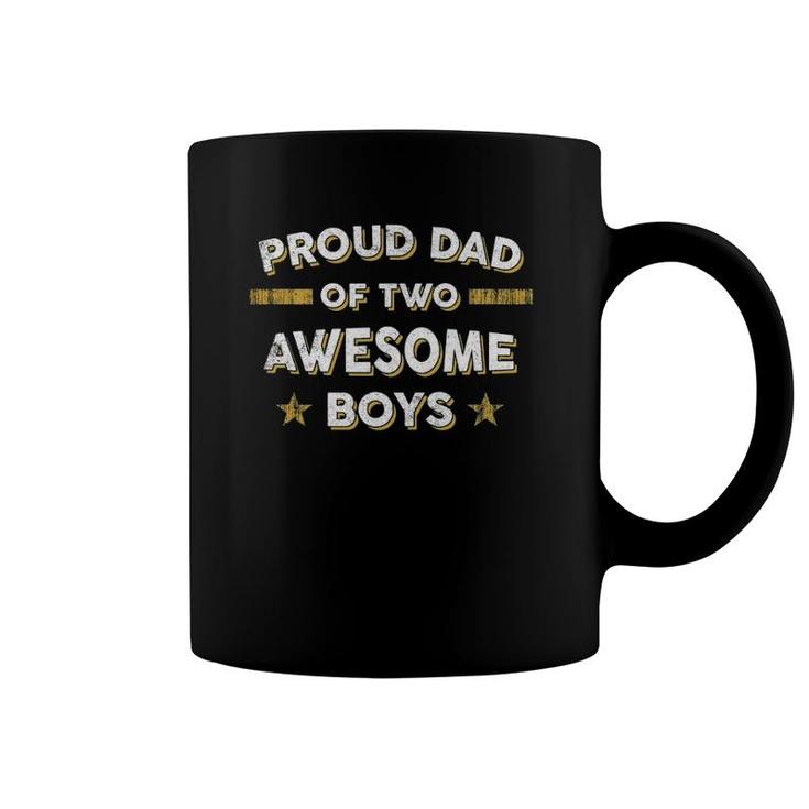 Mens Proud Dad Of 2 Two Awesome Boys Father Papa Daddy Coffee Mug