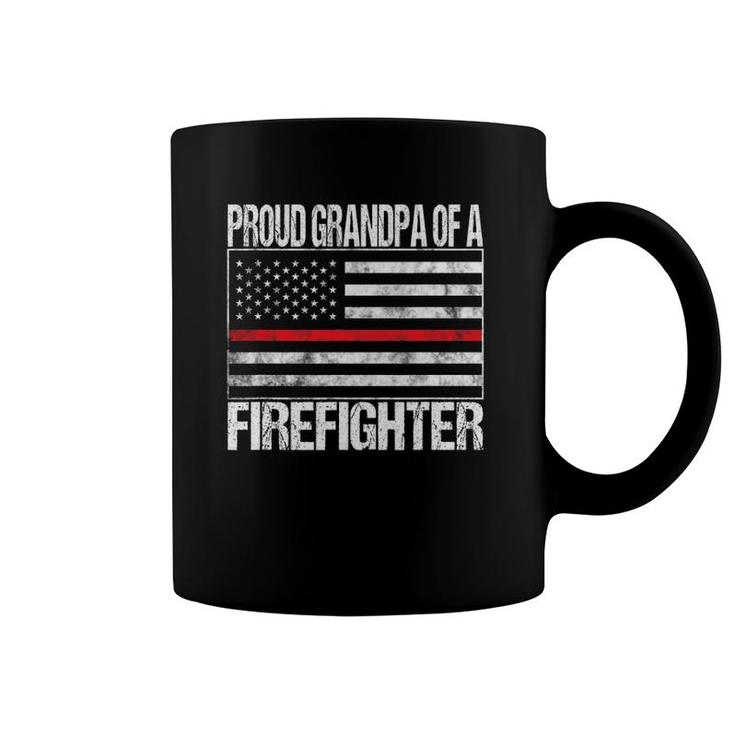 Mens Proud Grandpa Of A Firefighter Fireman Support Red Line Flag Coffee Mug