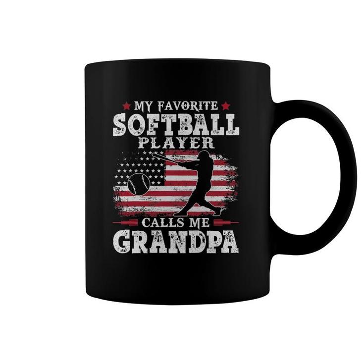Mens Softball Player Calls Me Grandpa Usa Flag Coffee Mug