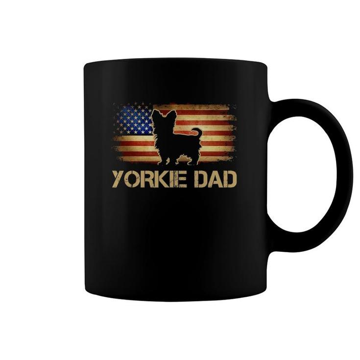Mens Yorkie Dad Vintage American Flag Patriotic Yorkshire Terrier Coffee Mug