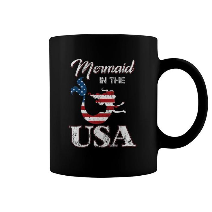 Mermaid In The Usa 4Th Of July American Flag Patriotic Coffee Mug