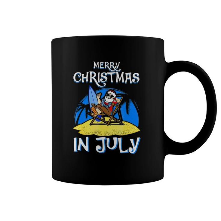 Merry Christmas In July Funny Santa Claus Beach Coffee Mug