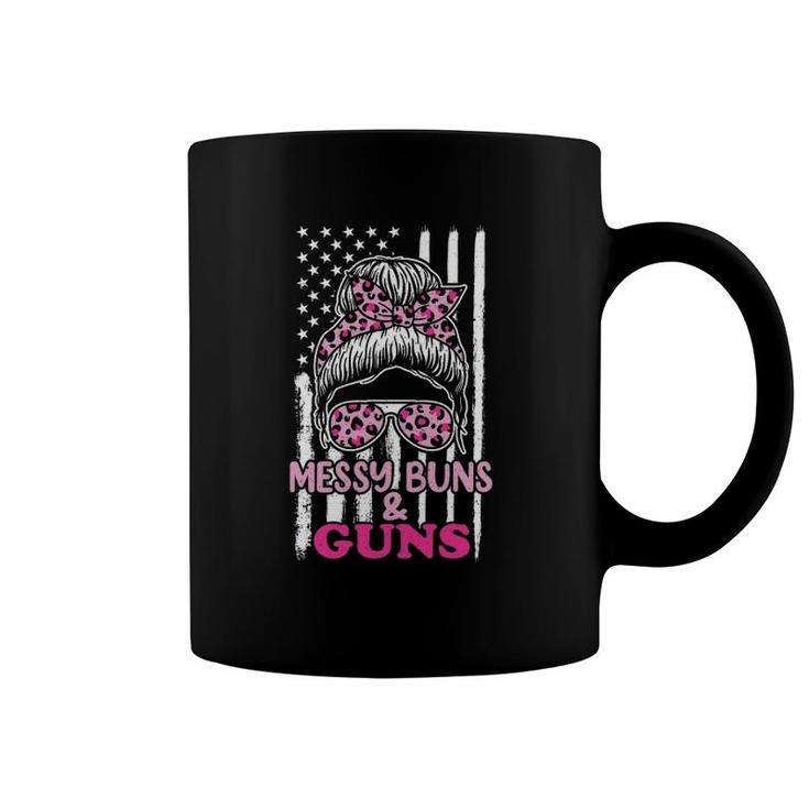 Messy Buns And Gunsfor Women Wife Mom Pink Leopard Coffee Mug