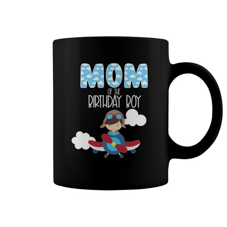 Mom Of The Birthday Boy Airplane Plane Pilot Flying Family Coffee Mug