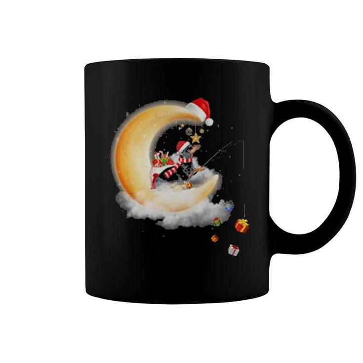 Moon Dachshund Fishing Gift Happy Christmas, Crescent Moon , Dachshund Sit On The Crescent Moon  Coffee Mug