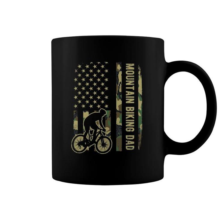 Mountain Biking Dad Camouflage American Flag Fathers Day Coffee Mug
