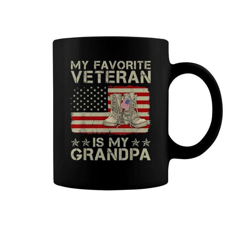 My Favorite Veteran Is My Grandpa Combat Boots American Flag  Coffee Mug