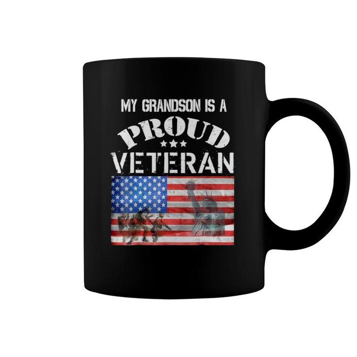 My Grandson Is A Proud Veteran American Flag Soldiers Tee Coffee Mug