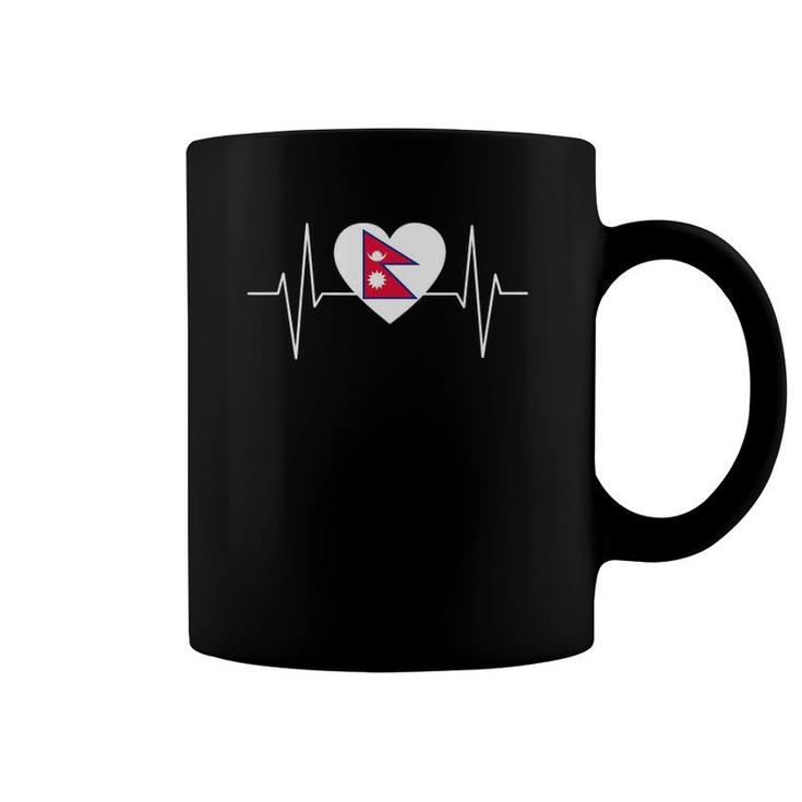 Nepal Heartbeat Ecg Nepali Country Flag Coffee Mug
