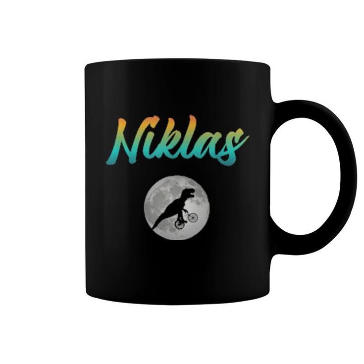 Niklas Cool Boys Name With Colorful Cute Dinos For  Coffee Mug