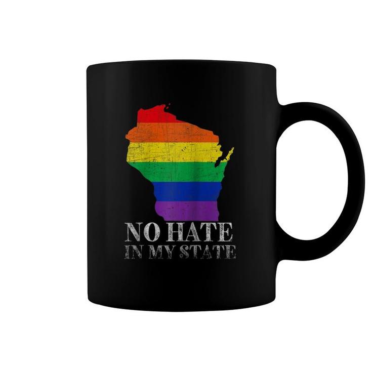 No Hate In My State Wisconsin Map Lgbt Pride Rainbow Gift Raglan Baseball Tee Coffee Mug
