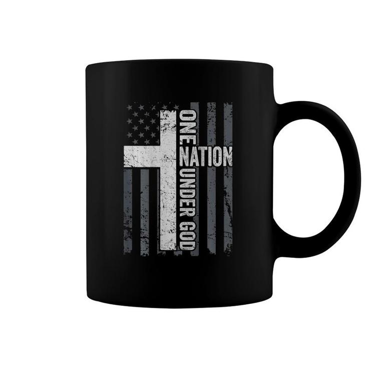One Nation Under God Christian Worship Cross Flag On Back Coffee Mug