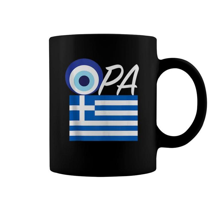 Opa Greek Pride Souvenir Gift Greece Flag Evil Eye Coffee Mug