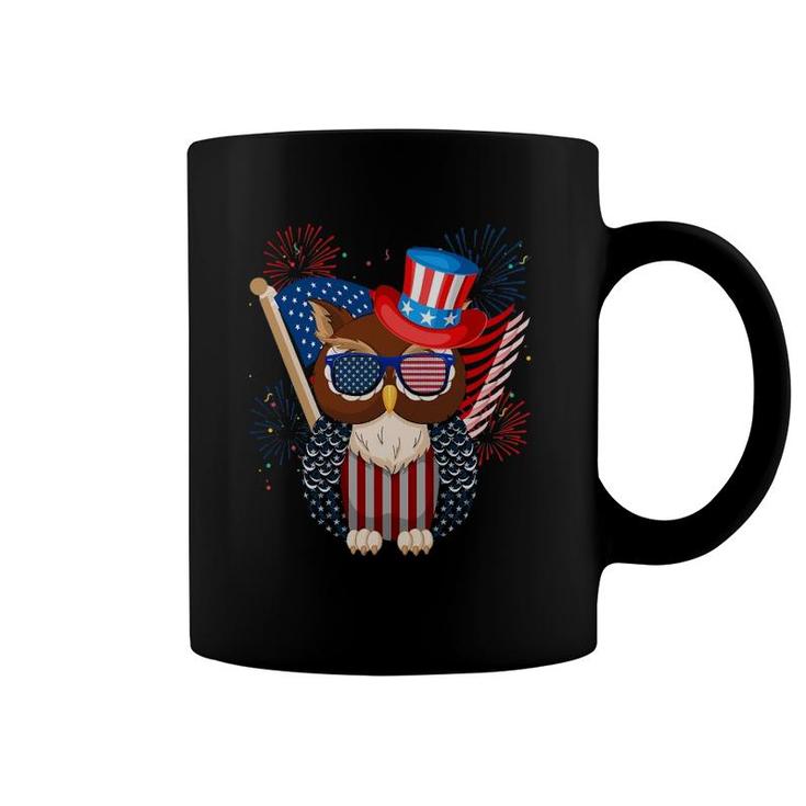Owl American Flag 4Th Of July Independence Day Owl Lovers Coffee Mug