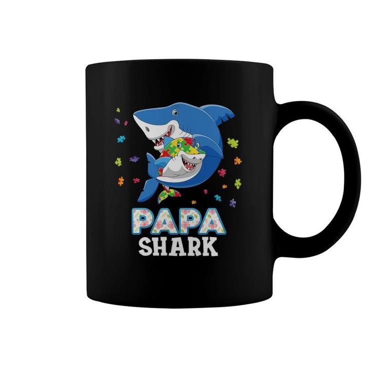 Papa Shark Autism Awareness Rainbow Puzzle Matching Do Coffee Mug