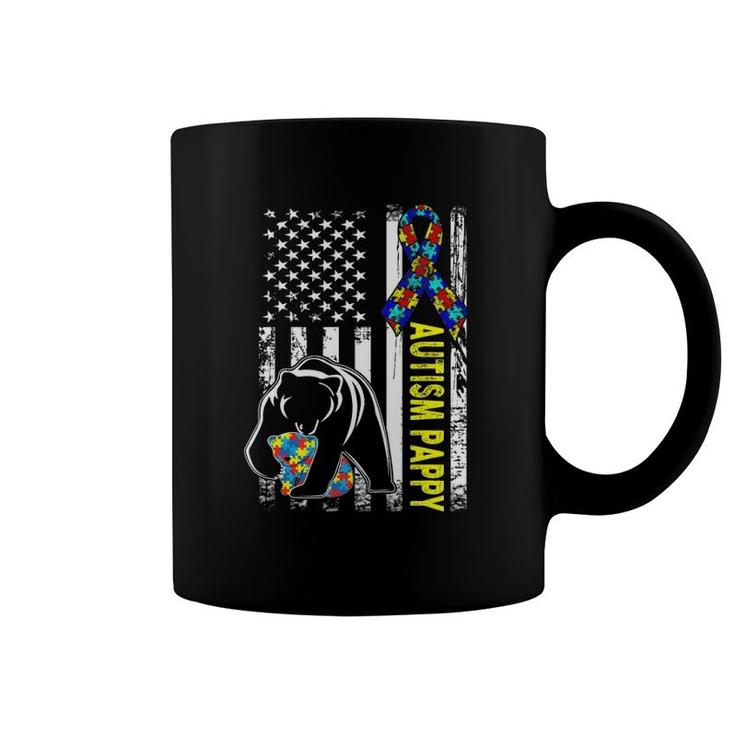 Pappy Autism Awareness  American Flag Gift For Men Dad Coffee Mug
