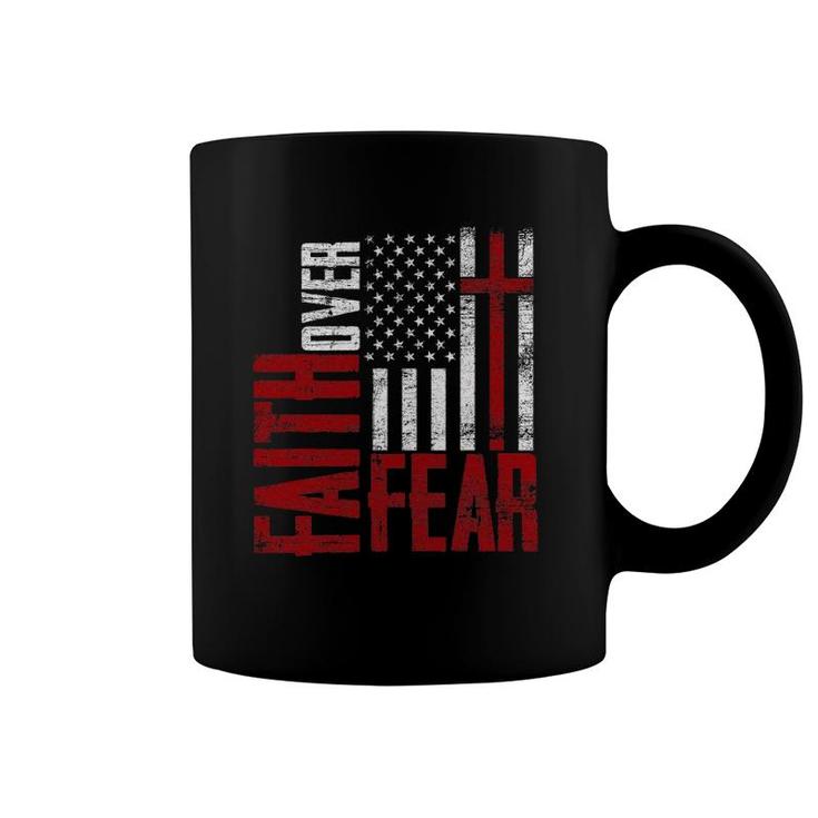 Patriotic Devotee Usa Flag Cross Faith Over Fear Jesus Coffee Mug