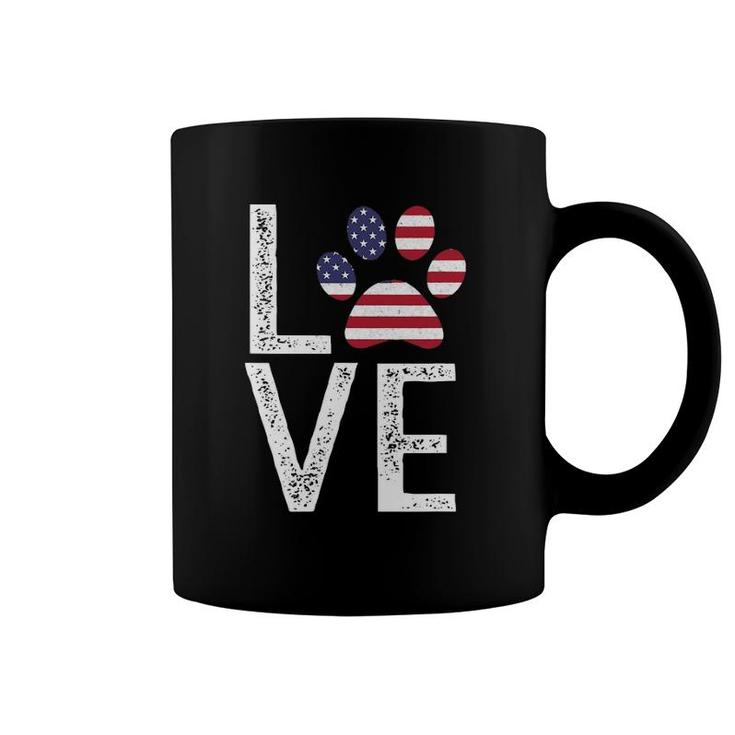 Patriotic Love Paw Print American Flag Dog Owner Coffee Mug