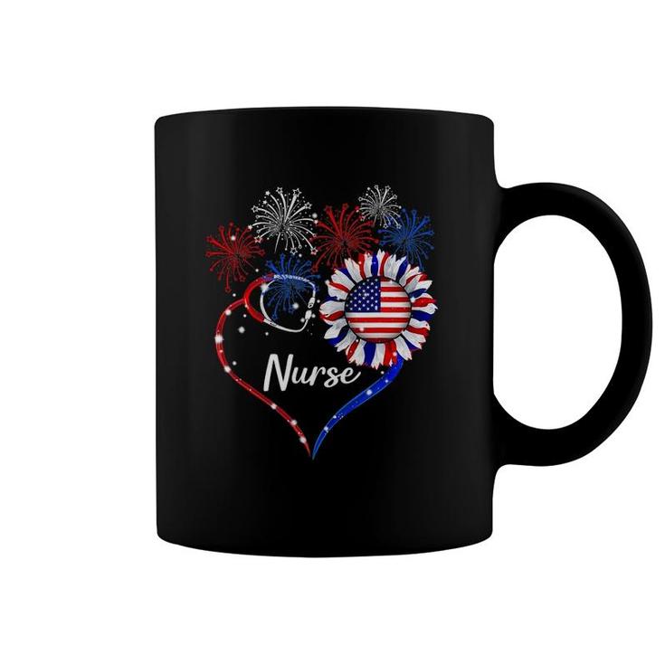 Patriotic Nurse 4Th Of July American Flag Sunflower Love Coffee Mug