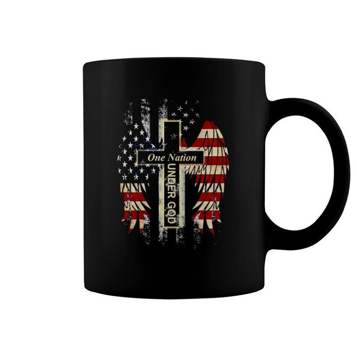 Patriotic One Nation Under God American Flag Faith Cross Coffee Mug