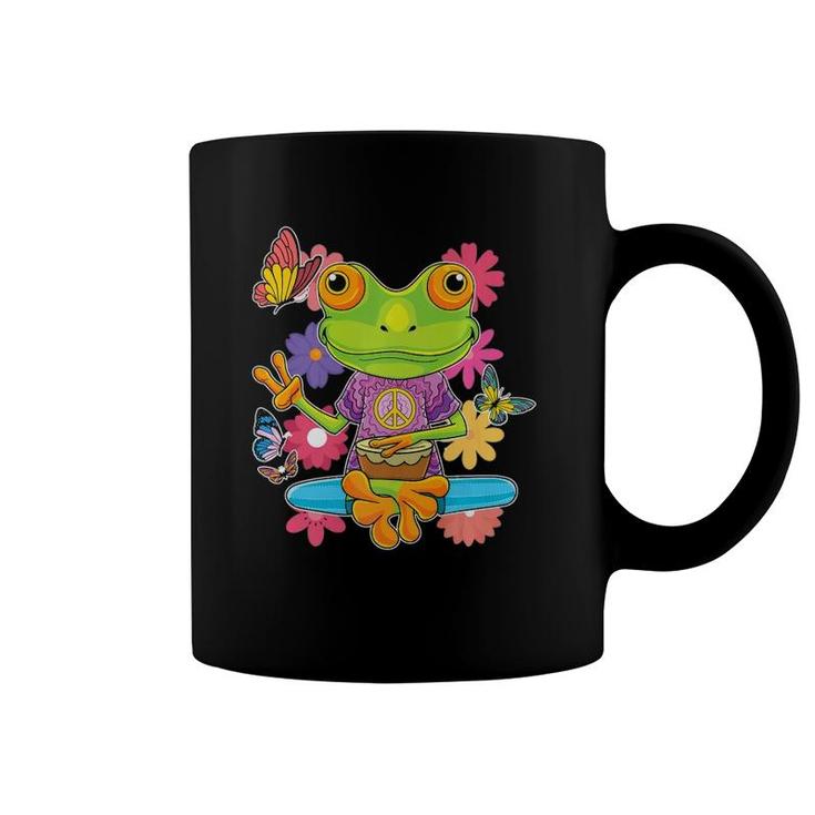 Peace Hand Sign Hippie Retro Trippy Colorful Frog 60S 70S  Coffee Mug