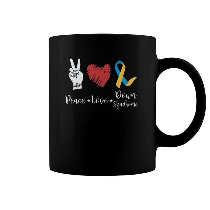 Peace Love Down Syndrome Awareness Ribbon Gifts Coffee Mug