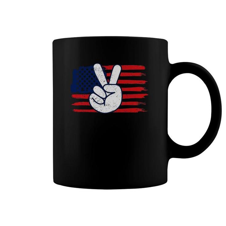 Peace Sign American Flag Baby Girl Boy Independence Day Coffee Mug
