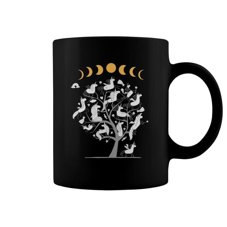 Phases Of The Moon Tree With Unicorns Coffee Mug