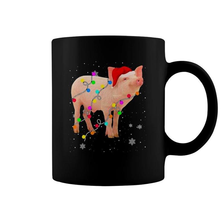 Pig Christmas Lights Funny Xmas Santa Hat Animals Lover Coffee Mug