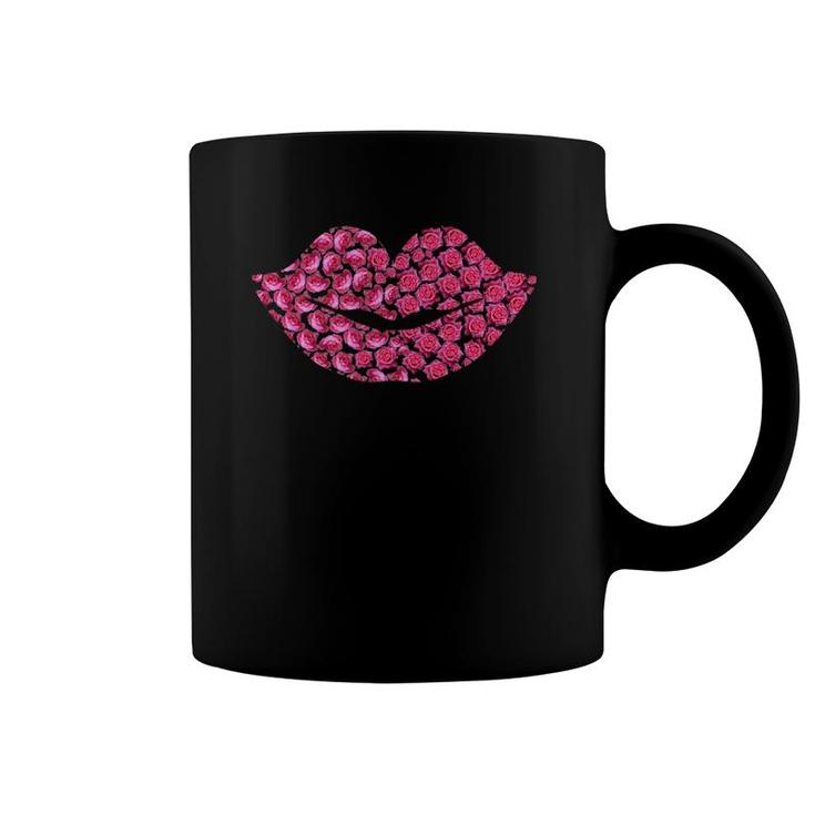 Pink Rose Flowers Lips Roses Lovers Floral Valentine's Day Coffee Mug