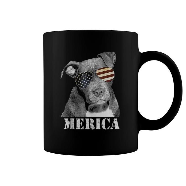 Pitbull Funny Merica Patriotic Dog 4Th July Usa Flag Shades  Coffee Mug