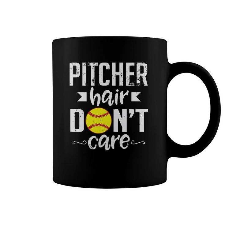 Pitcher Hair Don't Care Cute Softball Team Sports Coffee Mug